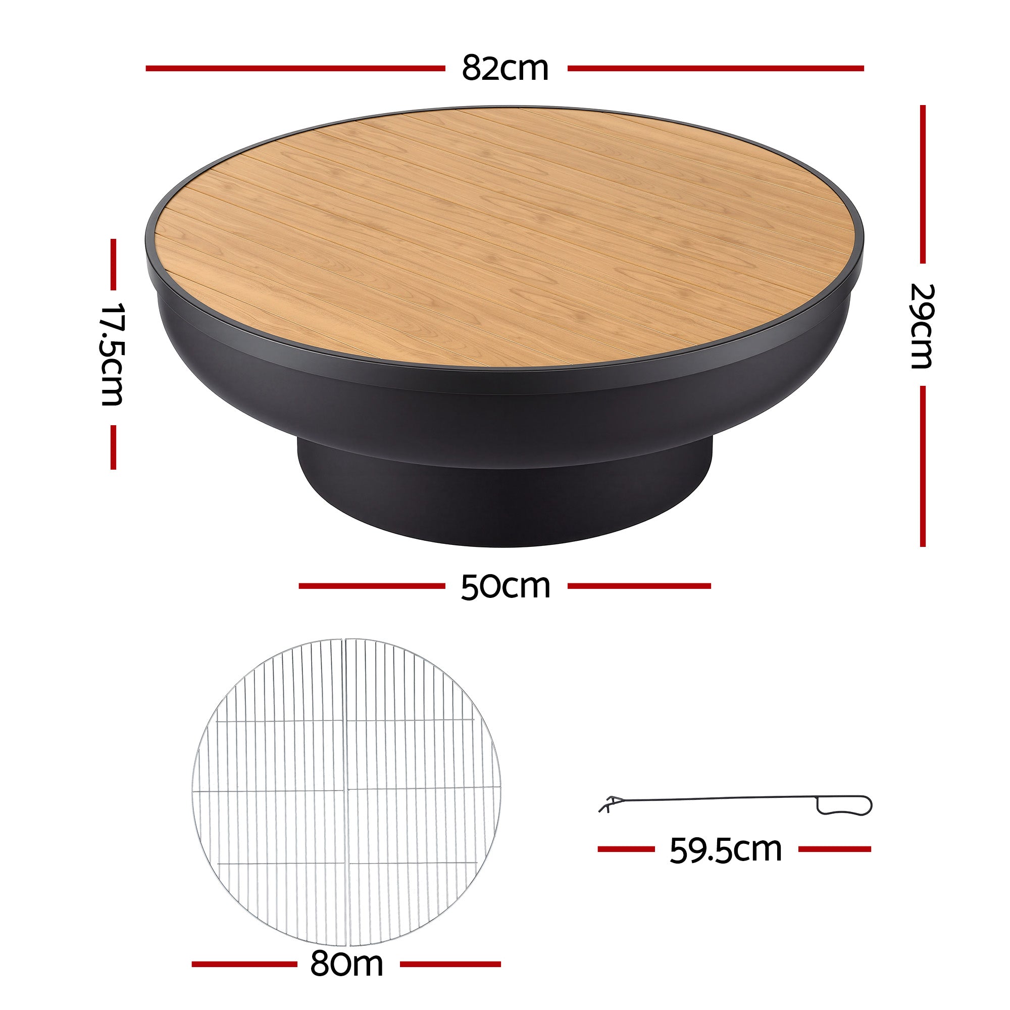 Grillz Fire Pit Table with Lid Deep Fire Bowl Wood Burning BBQ Grill for Backyard Camping Patio Picnic