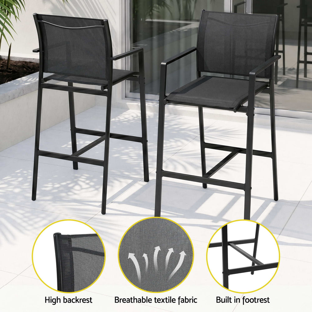 Gardeon 7PCS Outdoor Bar Set Stools Dining Chairs Table Patio Steel Bistro Set Black