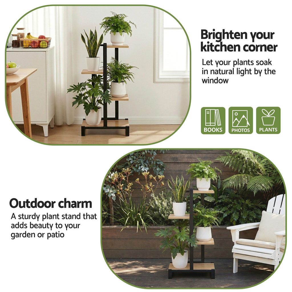 Artiss 4 Tiers Plant Stand Metal Flower Pots Shelf Indoor Outdoor Garden Home