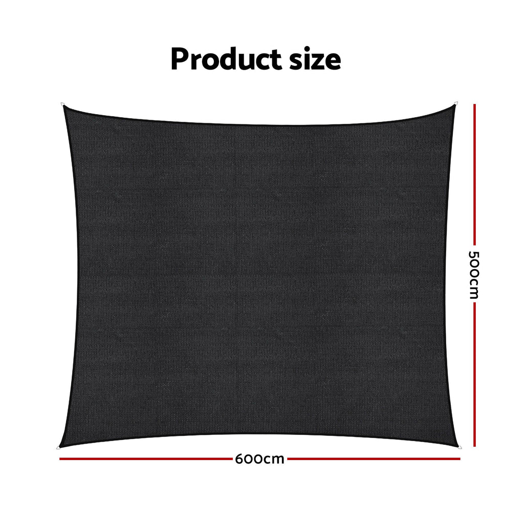Instahut Sun Shade Sail Cloth 98% UV Block Outdoor Canopy Rectangle 5X6M Black