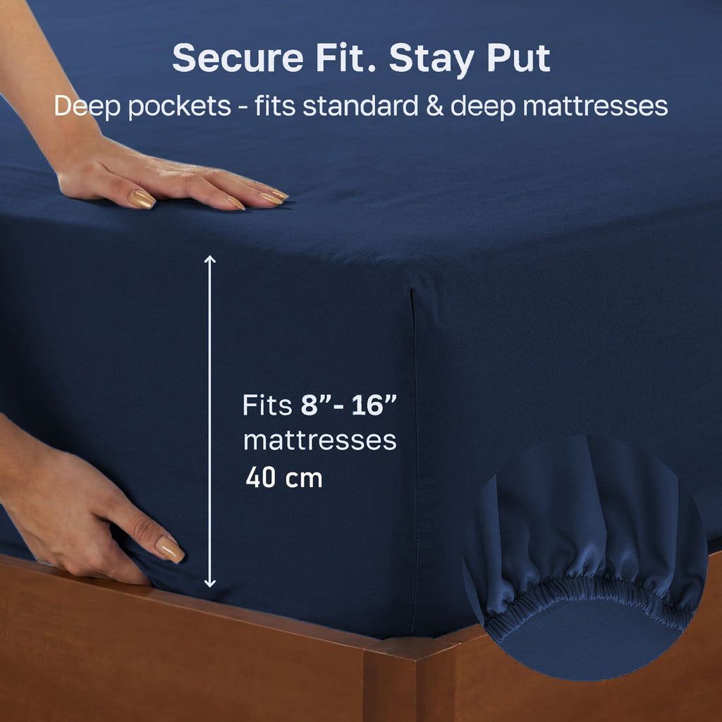 Hotel Quality Fitted sheets - 2 Piece Fitted sheets  -Breathable Bedding - Wrinkle, Fade, Stain Resistant- 26inch/40cm Deep Pocket Fitted Bed Sheet-Wrinkle and Fade Resistant,(Navy,Double)