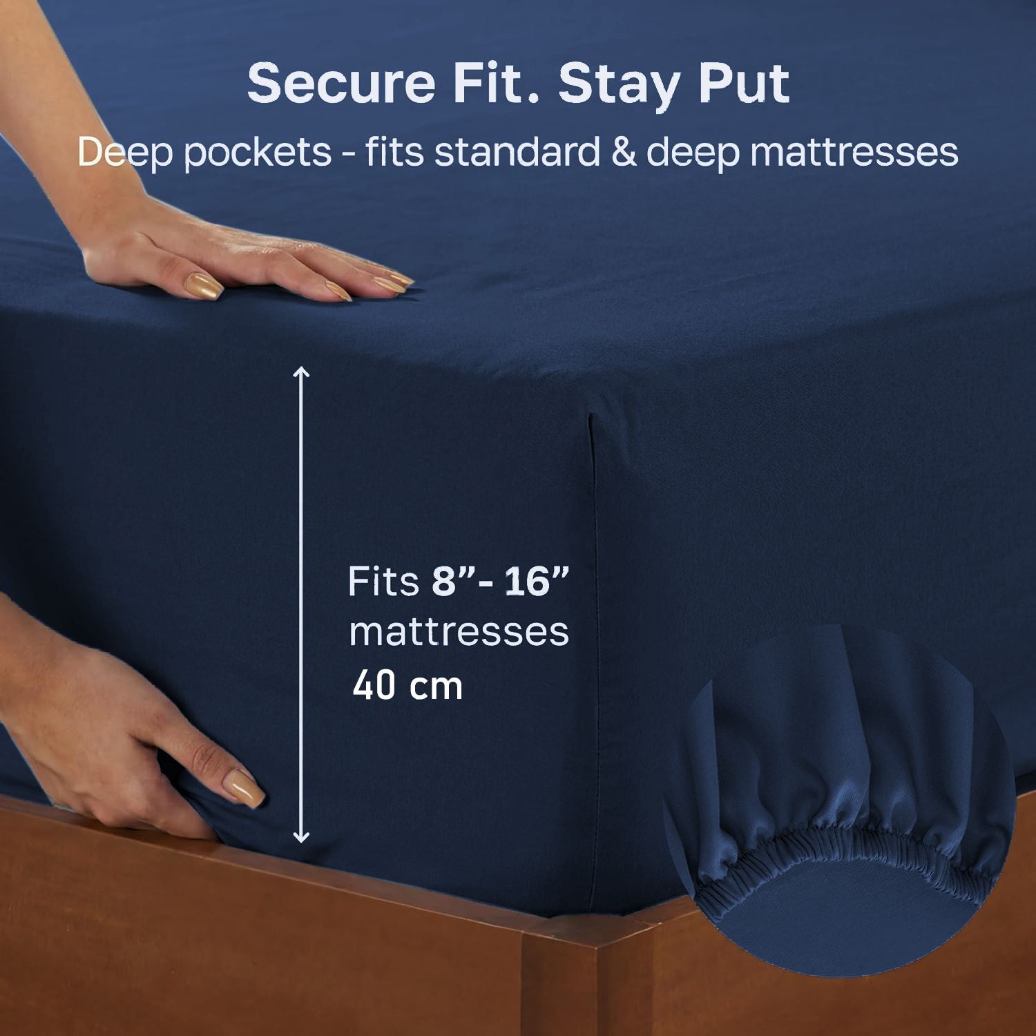 Hotel Quality Fitted sheets - 2 Piece Fitted sheets  -Breathable Bedding - Wrinkle, Fade, Stain Resistant- 26inch/40cm Deep Pocket Fitted Bed Sheet-Wrinkle and Fade Resistant,(Navy,Double)