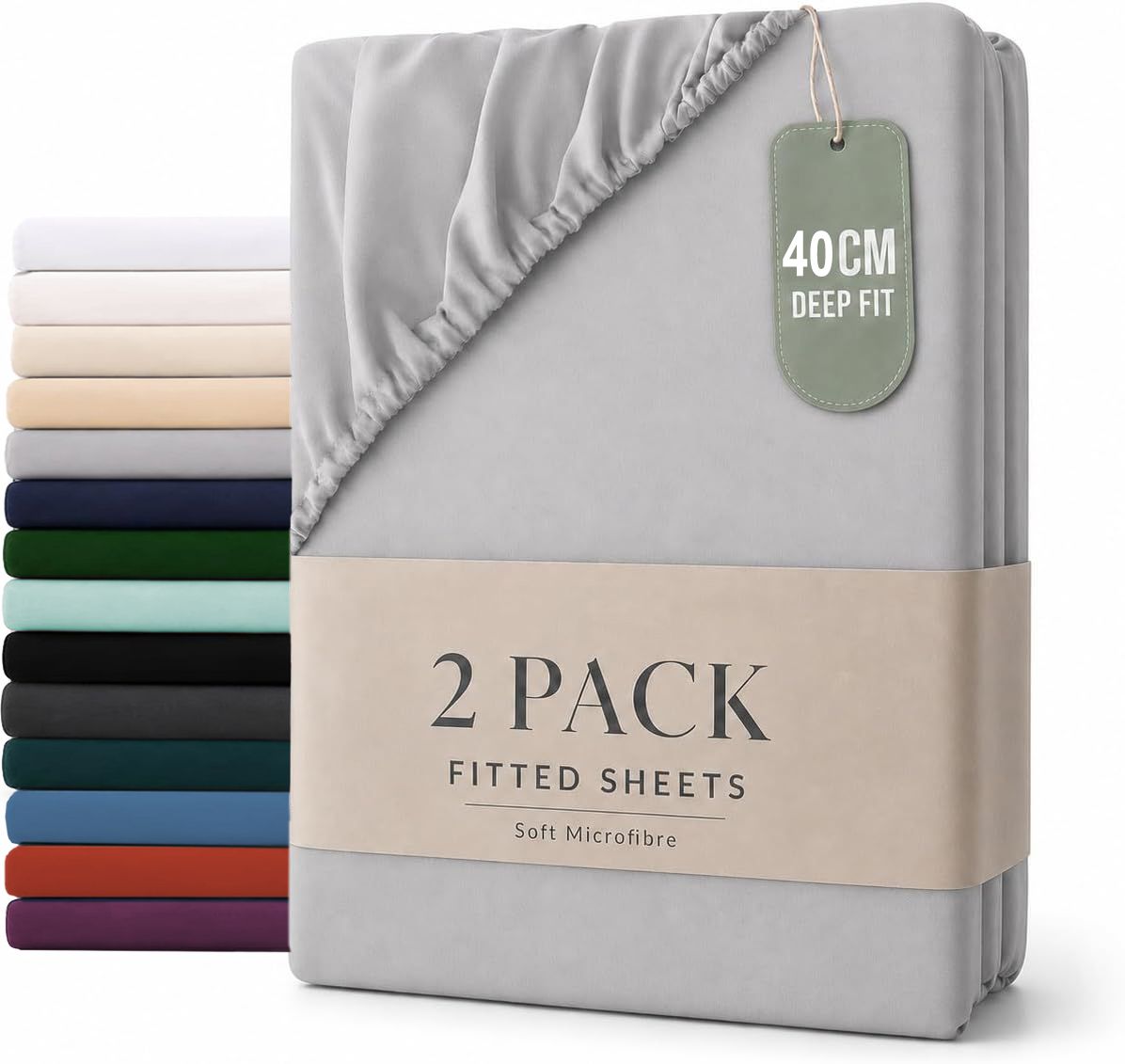 Hotel Quality Fitted sheets - 2 Piece Fitted sheets  -Breathable Bedding - Wrinkle, Fade, Stain Resistant- 26inch/40cm Deep Pocket Fitted Bed Sheet-Wrinkle and Fade Resistant,(Silver-gray,Double)