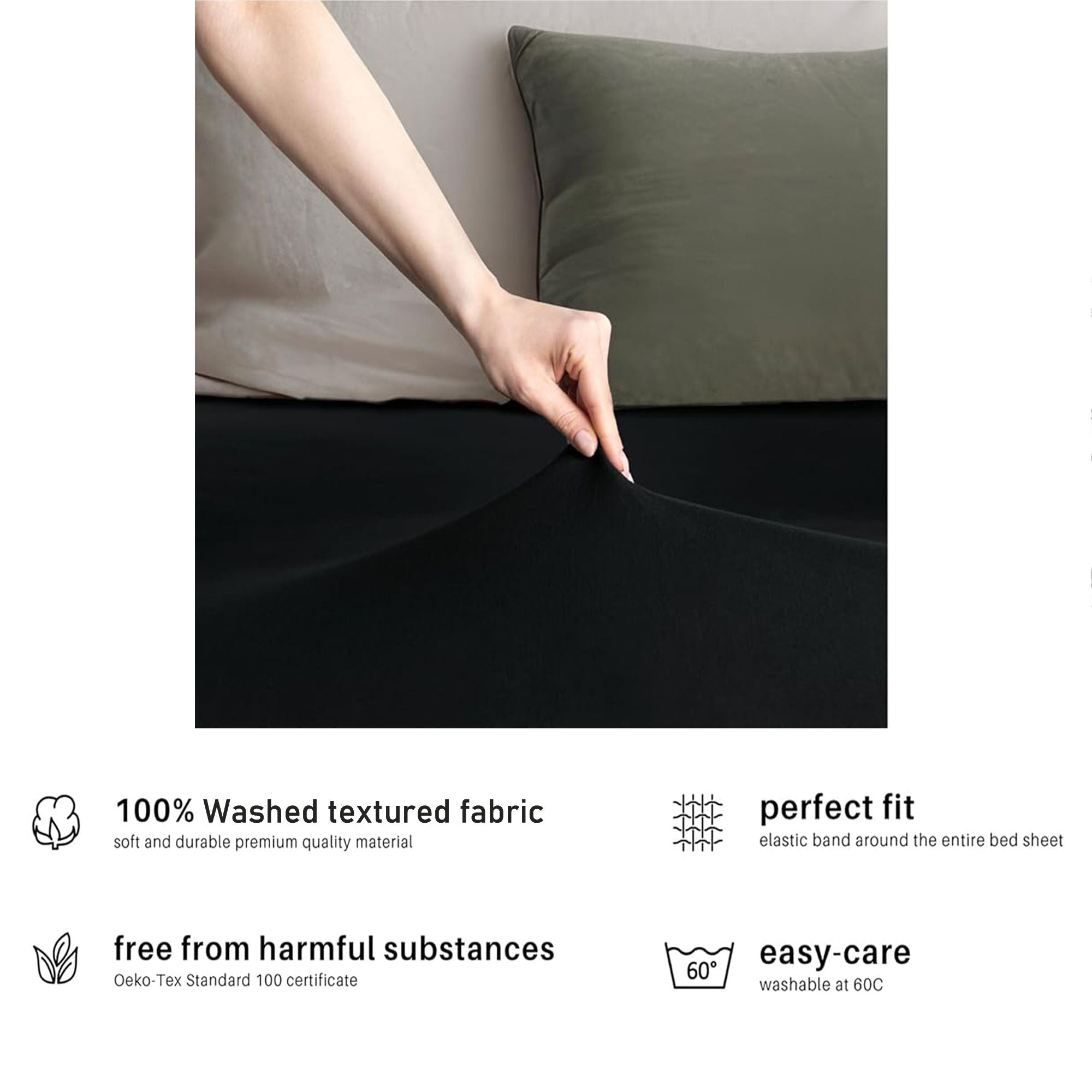 Hotel Quality Fitted sheets - 2 Piece Fitted sheets  -Breathable Bedding - Wrinkle, Fade, Stain Resistant- 26inch/40cm Deep Pocket Fitted Bed Sheet-Wrinkle and Fade Resistant,(Black,King Single)