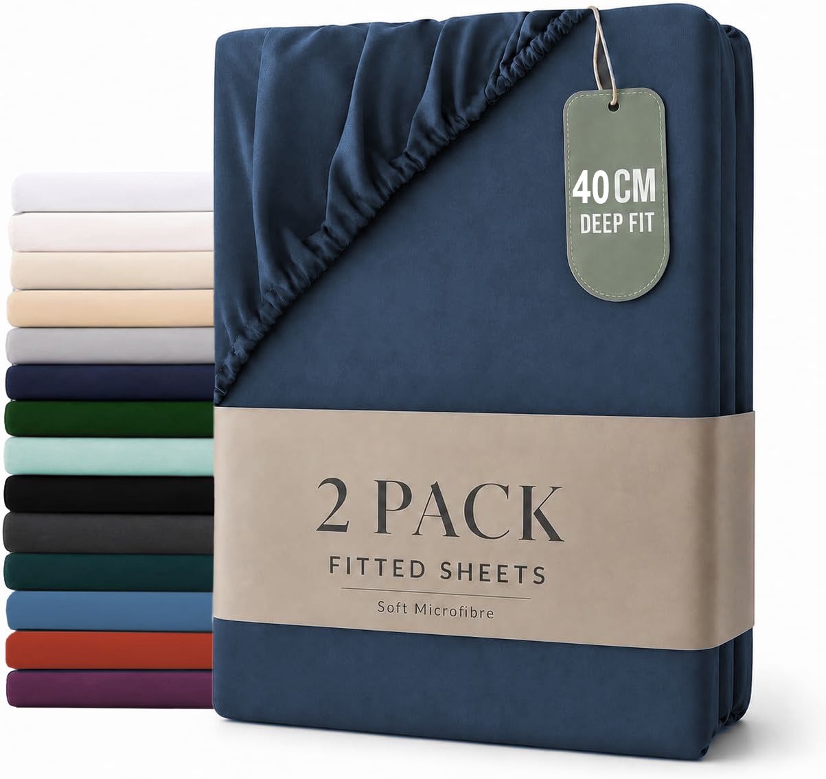 Hotel Quality Fitted sheets - 2 Piece Fitted sheets  -Breathable Bedding - Wrinkle, Fade, Stain Resistant- 26inch/40cm Deep Pocket Fitted Bed Sheet-Wrinkle and Fade Resistant,(Navy,Queen)