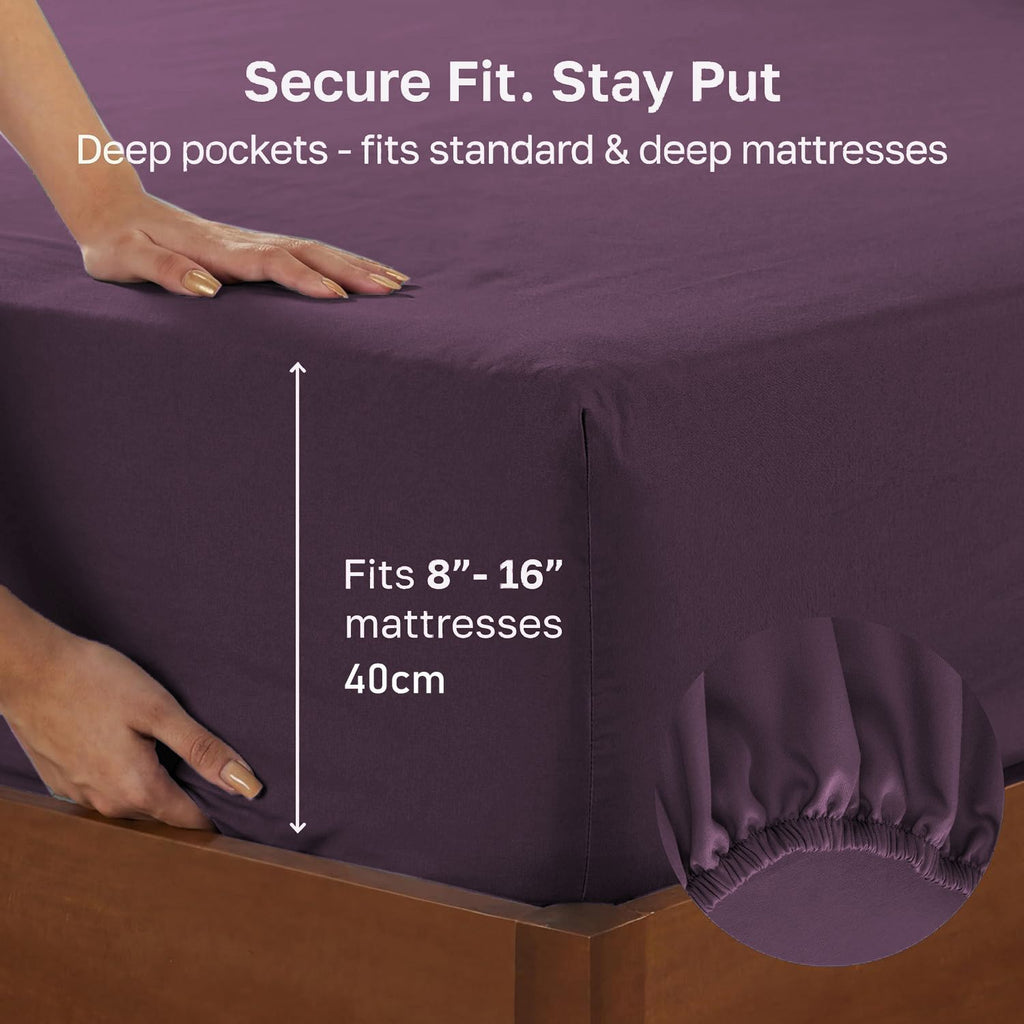 Hotel Quality Fitted sheets - 2 Piece Fitted sheets  -Breathable Bedding - Wrinkle, Fade, Stain Resistant- 26inch/40cm Deep Pocket Fitted Bed Sheet-Wrinkle and Fade Resistant,(Purple,Queen)