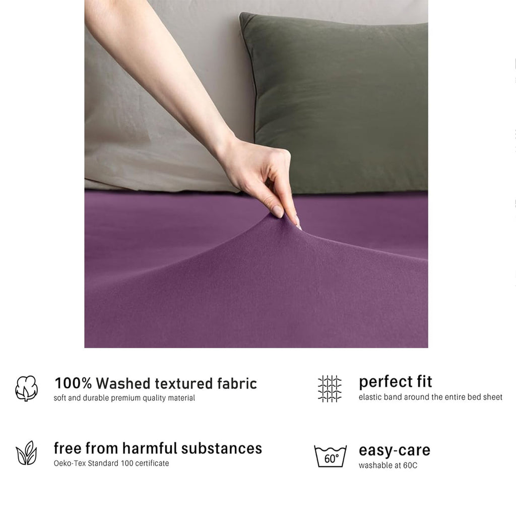 Hotel Quality Fitted sheets - 2 Piece Fitted sheets  -Breathable Bedding - Wrinkle, Fade, Stain Resistant- 26inch/40cm Deep Pocket Fitted Bed Sheet-Wrinkle and Fade Resistant,(Purple,Queen)