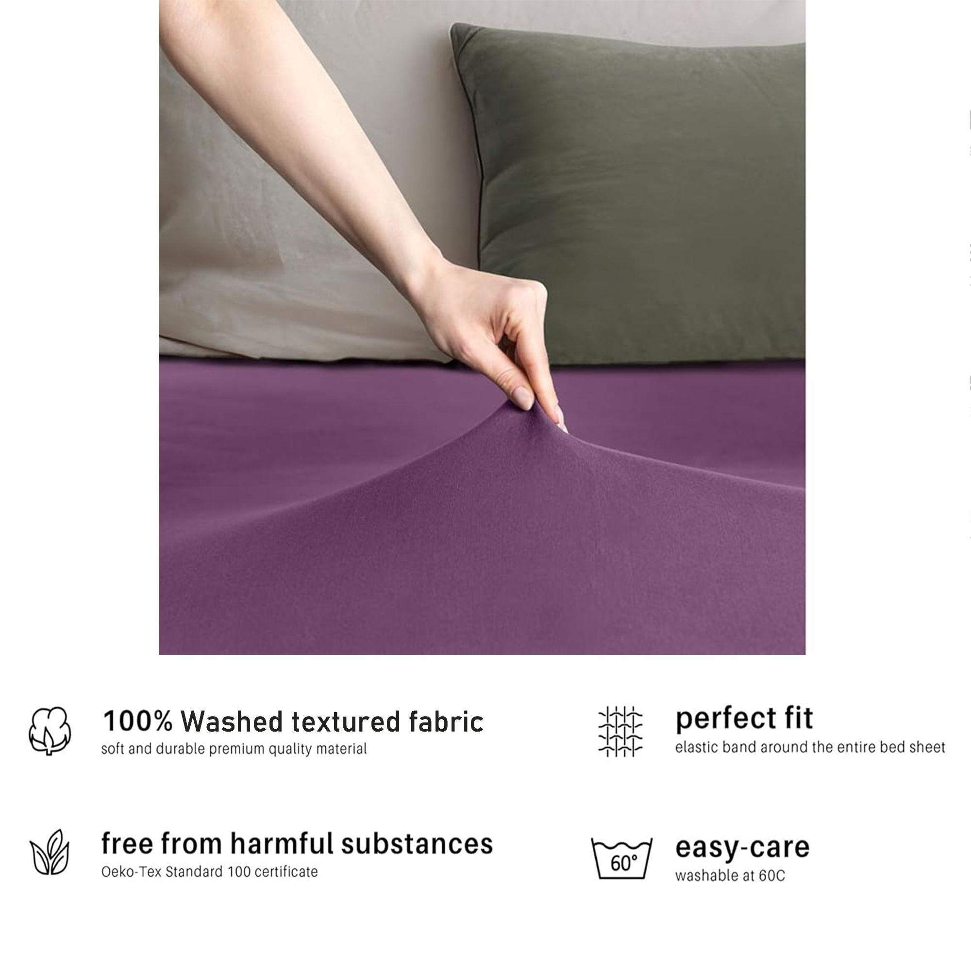 Hotel Quality Fitted sheets - 2 Piece Fitted sheets  -Breathable Bedding - Wrinkle, Fade, Stain Resistant- 26inch/40cm Deep Pocket Fitted Bed Sheet-Wrinkle and Fade Resistant,(Purple,Queen)