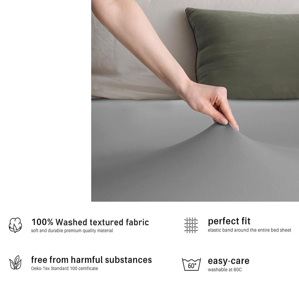 Hotel Quality Fitted sheets - 2 Piece Fitted sheets  -Breathable Bedding - Wrinkle, Fade, Stain Resistant- 26inch/40cm Deep Pocket Fitted Bed Sheet-Wrinkle and Fade Resistant,(Grey,Single)