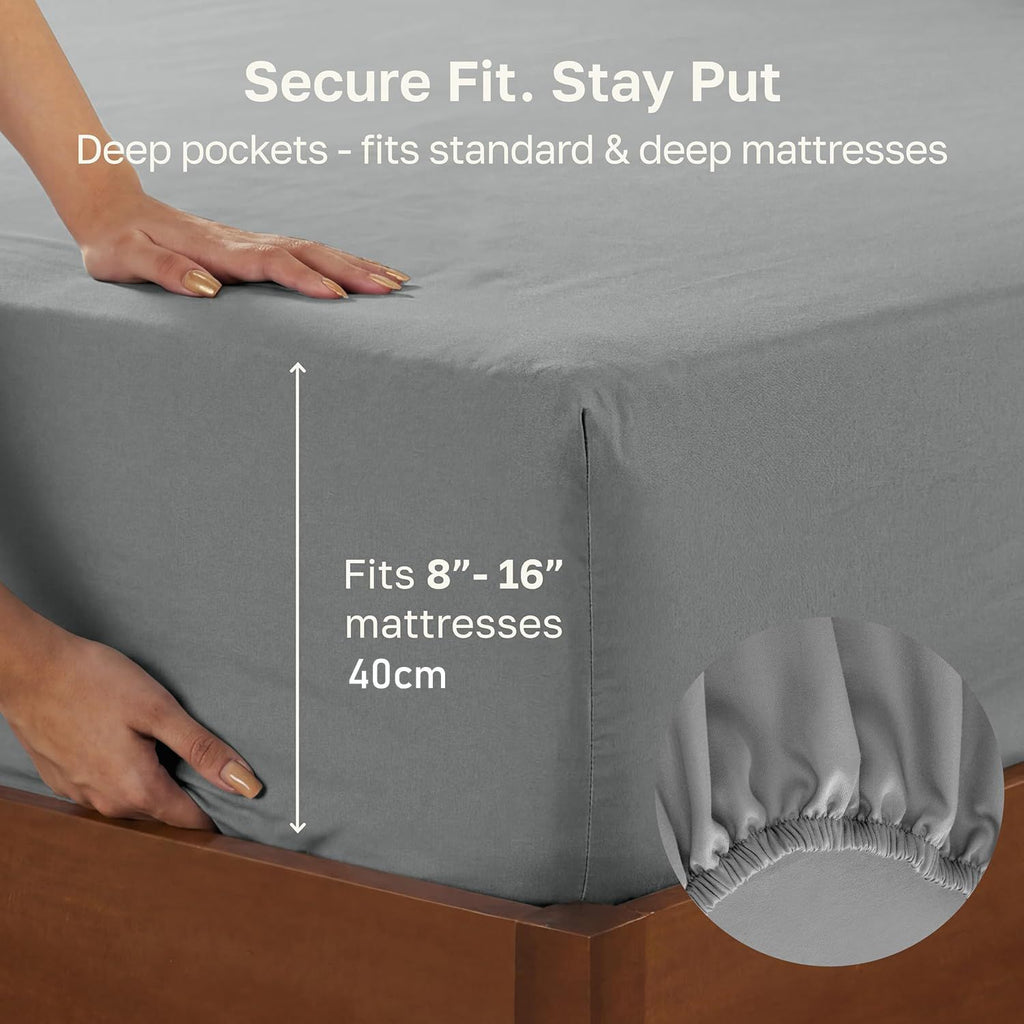 Hotel Quality Fitted sheets - 2 Piece Fitted sheets  -Breathable Bedding - Wrinkle, Fade, Stain Resistant- 26inch/40cm Deep Pocket Fitted Bed Sheet-Wrinkle and Fade Resistant,(Silver-gray,Single)