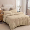 3 Piece Hotel Soft Microfiber Quilt Cover Set-2000TC Duvet/Donna Cover Set & Pillowcases -1 Quilt Cover Zipper Closure & 1 x Pillowcases-Breathable Bedding - Wrinkle, Fade, Stain Resistant(Camel Beige,Queen)
