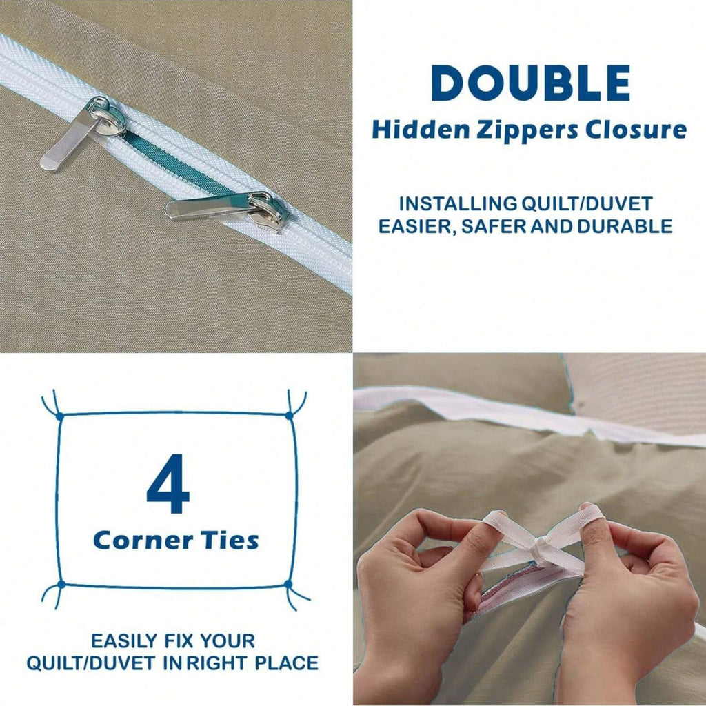 3 Piece Hotel Soft Microfiber Quilt Cover Set-2000TC Duvet/Donna Cover Set & Pillowcases -1 Quilt Cover Zipper Closure & 1 x Pillowcases-Breathable Bedding - Wrinkle, Fade, Stain Resistant(Camel Beige,Queen)