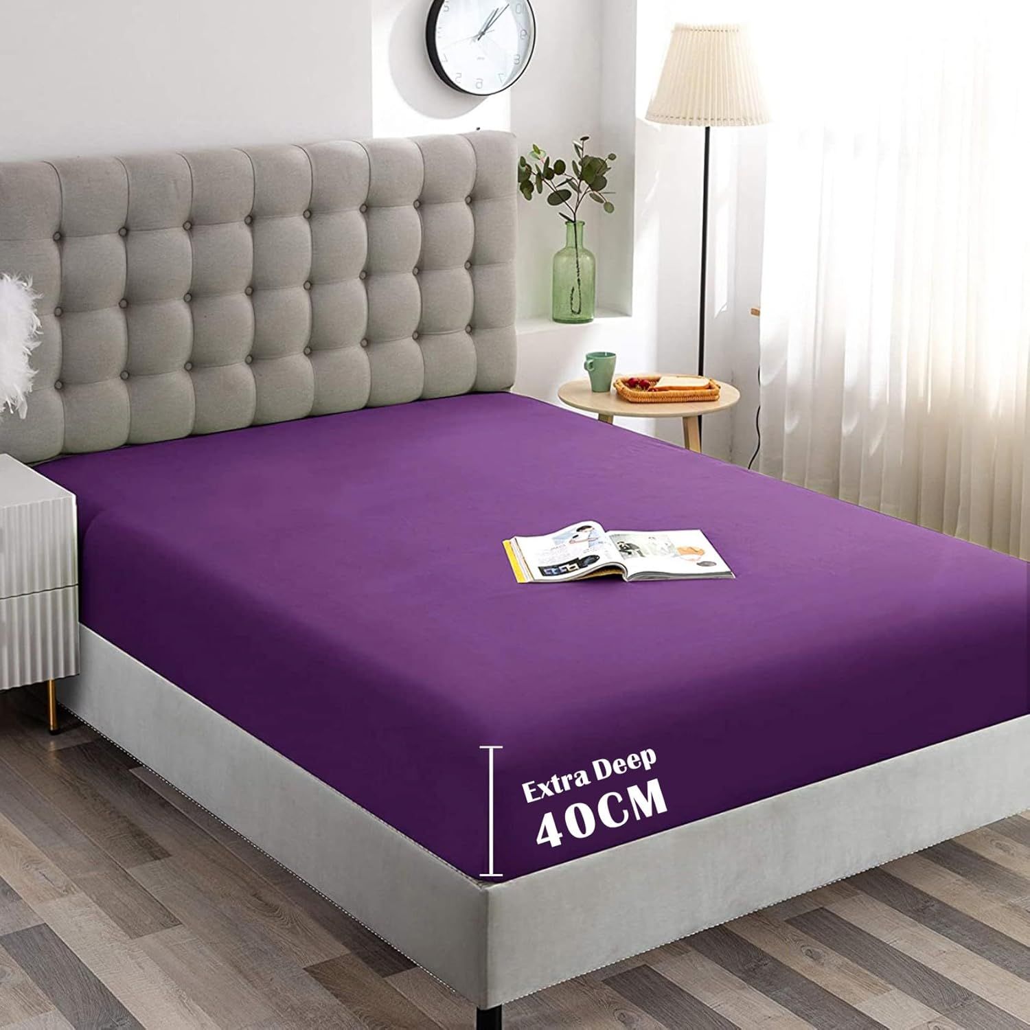 Hotel Quality Fitted Sheet - 1 Piece Fitted Sheet  -Breathable Bedding - Wrinkle, Fade, Stain Resistant- 16inch/40cm Deep Pocket Fitted Bed Sheet-Wrinkle and Fade Resistant,(Purple,Single)