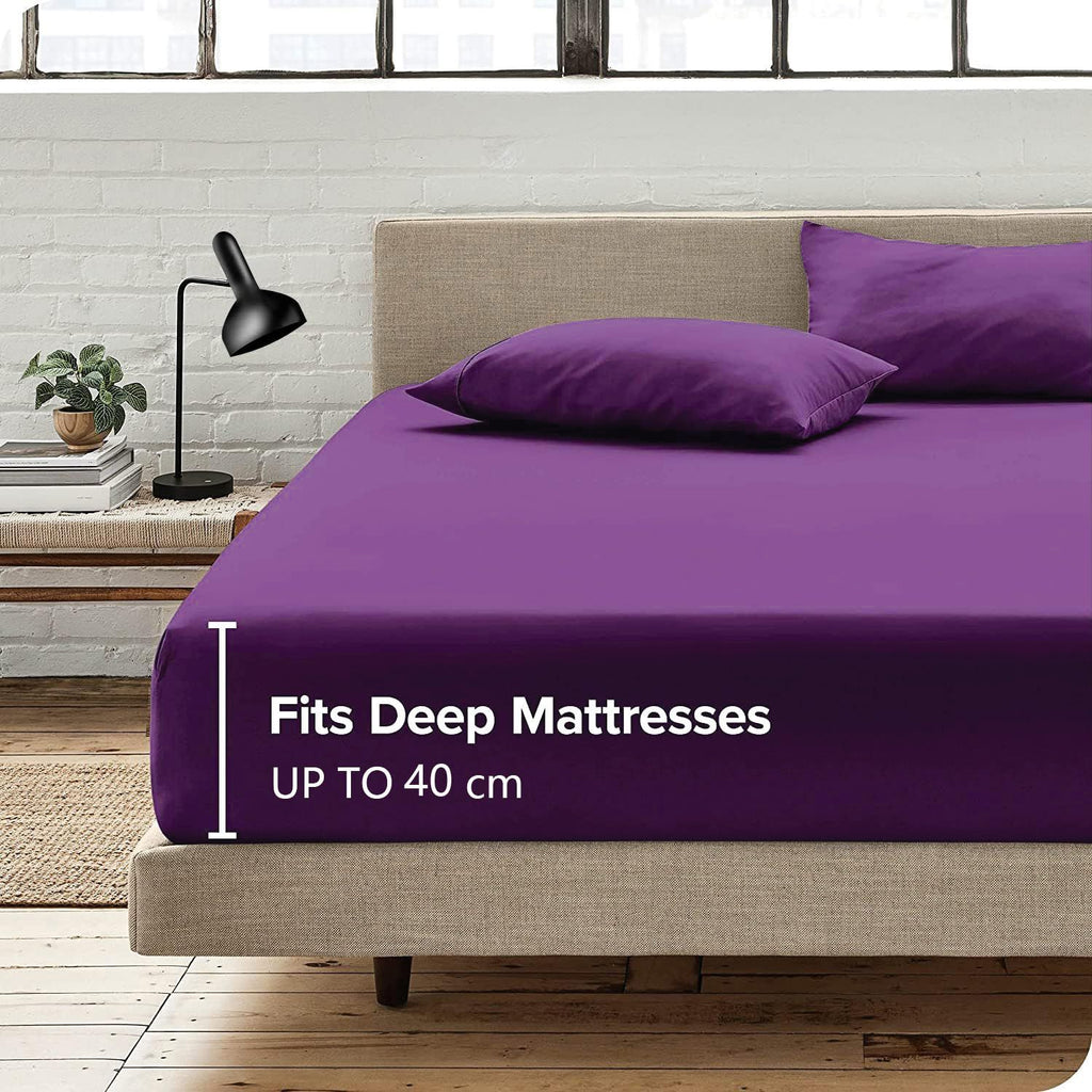 Hotel Quality Fitted Sheet - 1 Piece Fitted Sheet  -Breathable Bedding - Wrinkle, Fade, Stain Resistant- 16inch/40cm Deep Pocket Fitted Bed Sheet-Wrinkle and Fade Resistant,(Purple,Single)