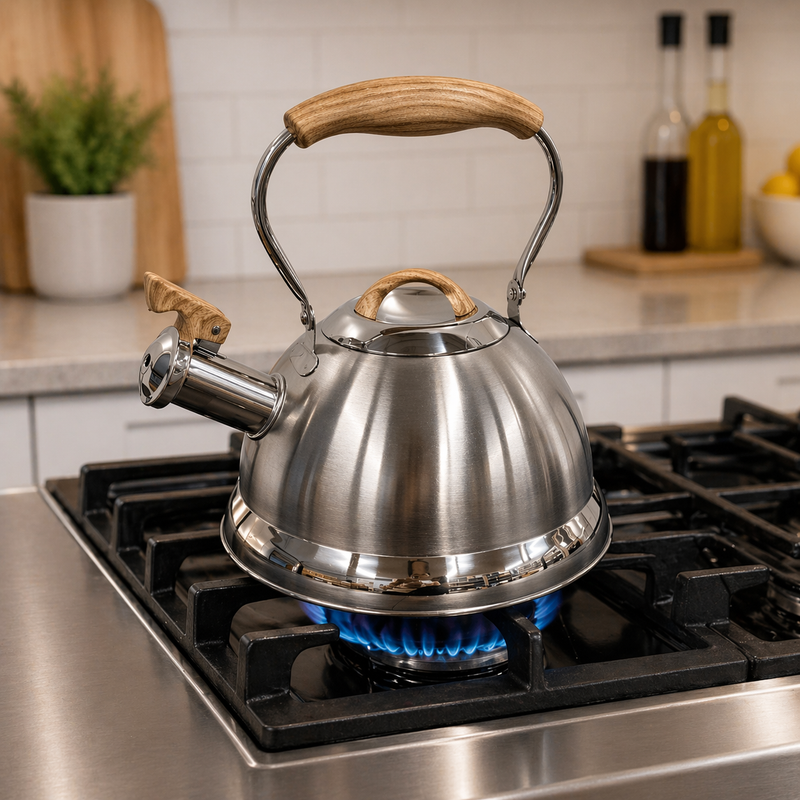 2.8L Whistling Kettle Stainless Steel Foldable Handle Camping Home Office Silver