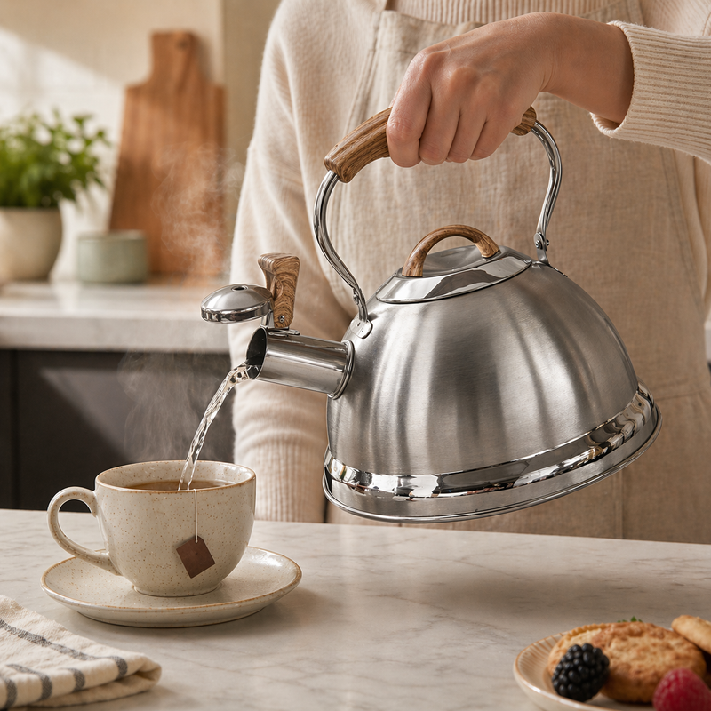 2.8L Whistling Kettle Stainless Steel Foldable Handle Camping Home Office Silver