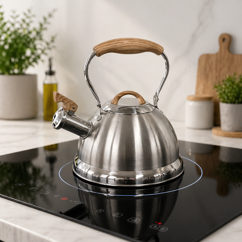2.8L Whistling Kettle Stainless Steel Foldable Handle Camping Home Office Silver
