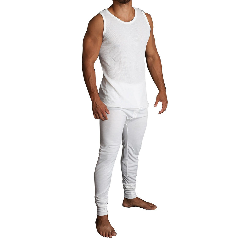 2pcs Set Mens Merino Wool Blend Thermal Singlet Top & Pants Underwear Thermals - Beige - XXL