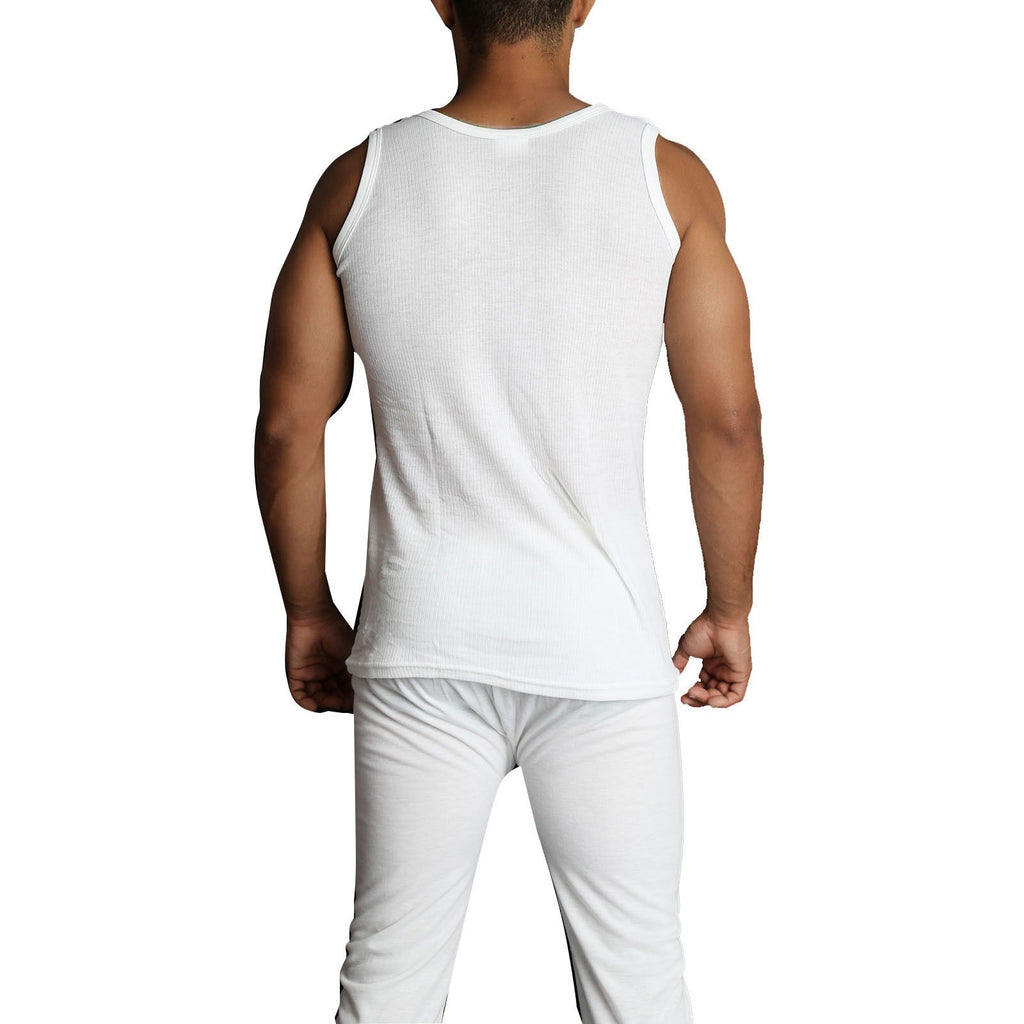 2pcs Set Mens Merino Wool Blend Thermal Singlet Top & Pants Underwear Thermals - Beige - XXL