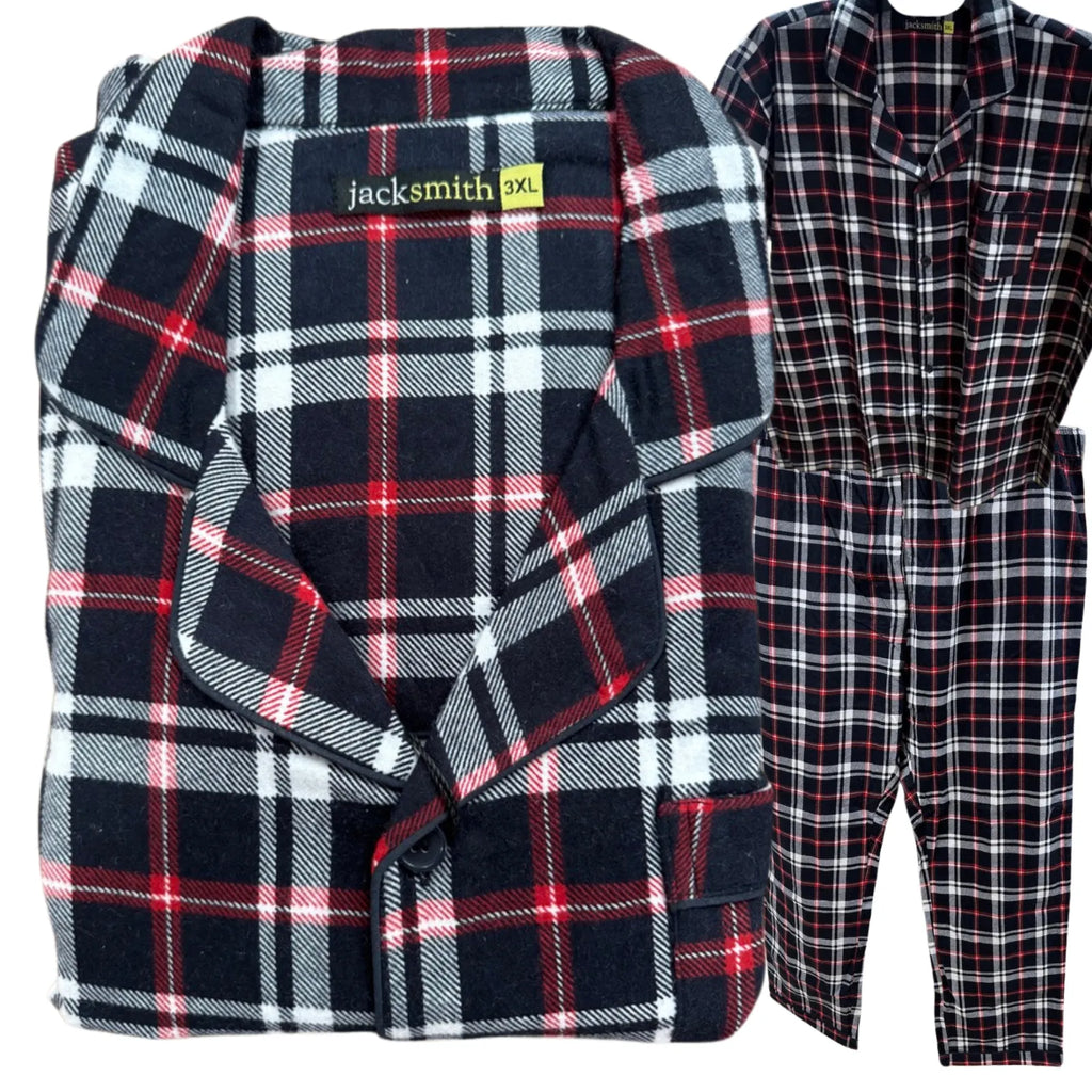 Mens Plus Size Flannelette Pyjamas 100% Cotton PJs Set Top Pants in Red Check - XXL