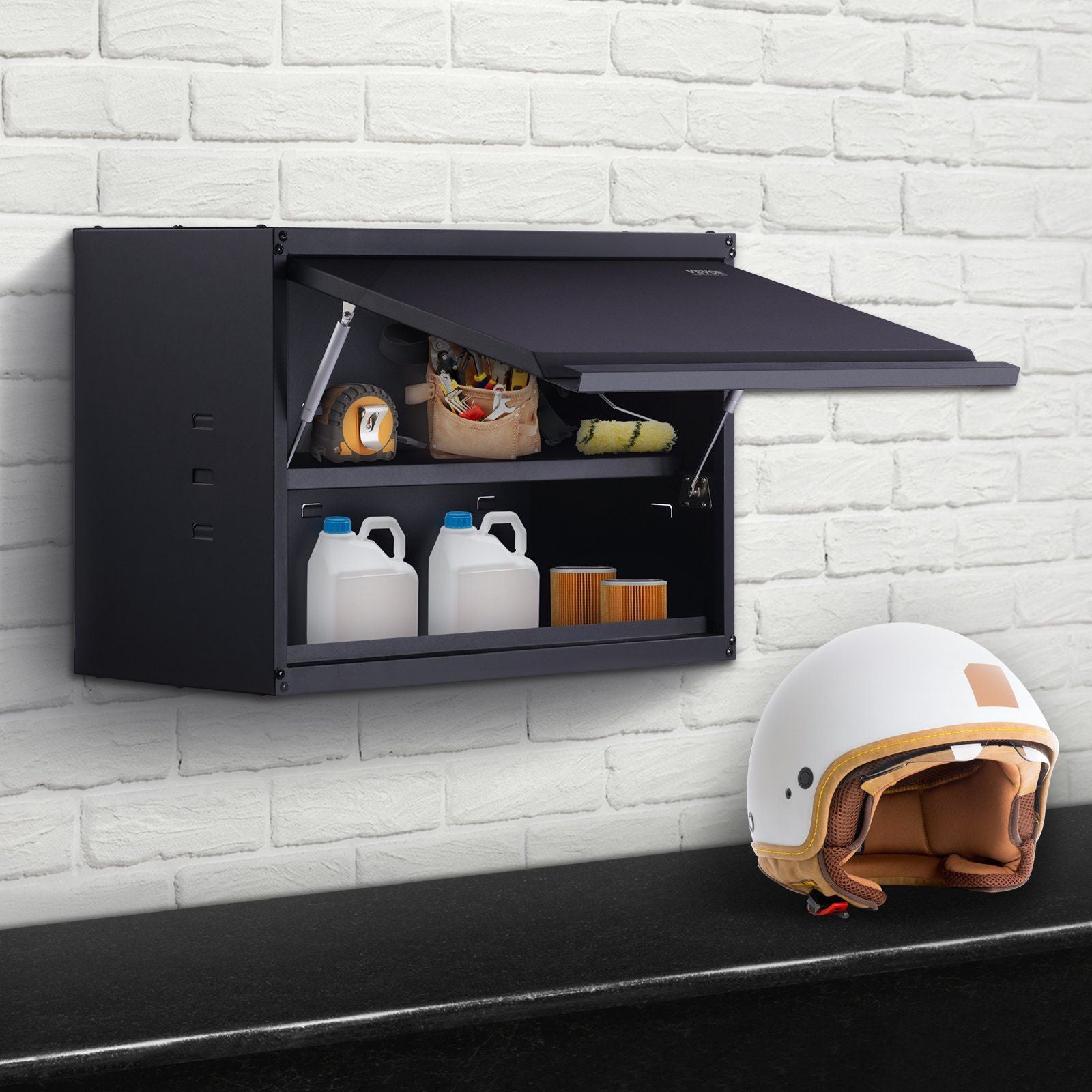 Metal Storage Cabinet, 54.4 kg Load Capacity per Shelf, 50.8 cm Tall Wall-Mounted Powder-Coating Steel Garage Cabinet with Adjustable Shelf, Press to Lock & Open Door, Perfect for Office Home Garage