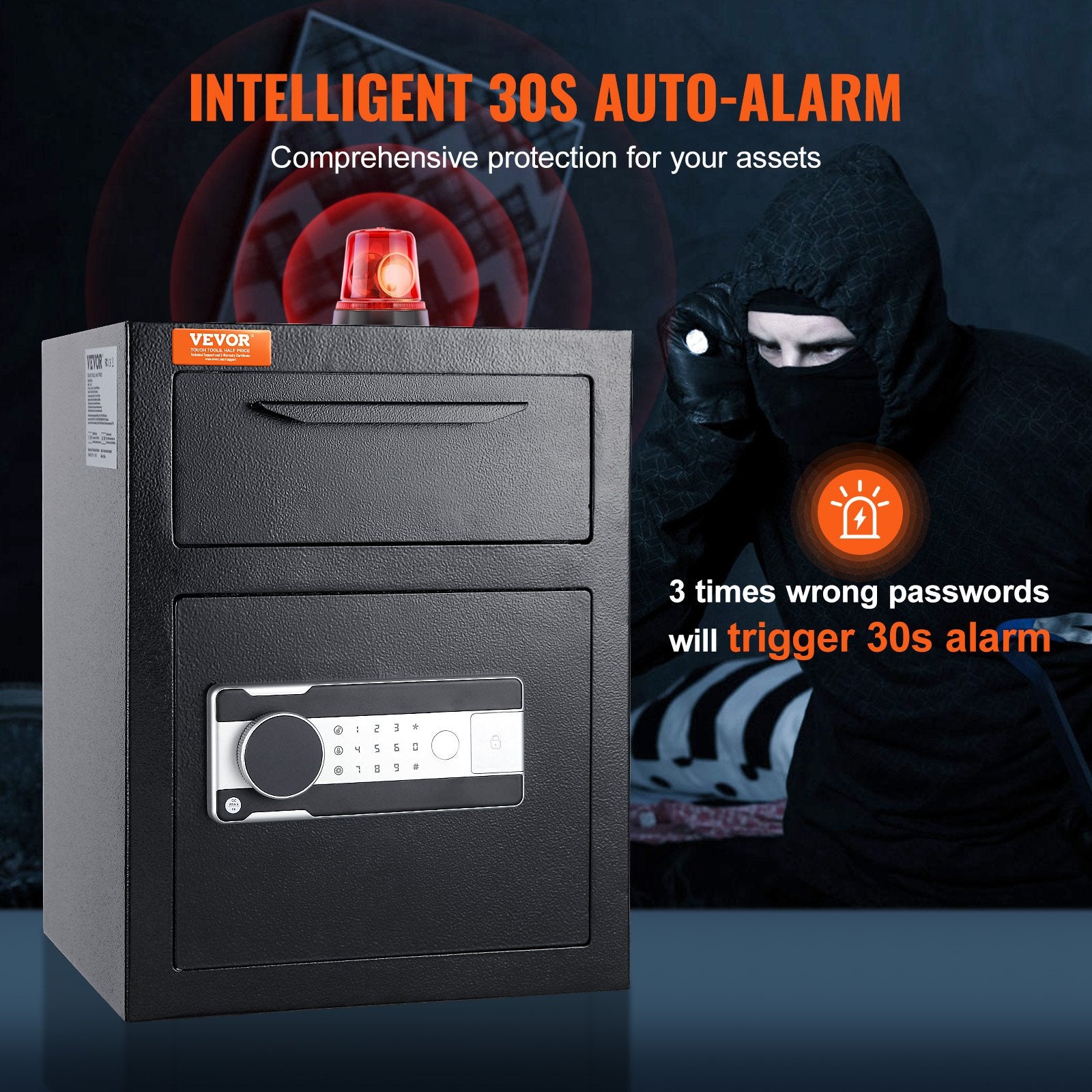1.7 Cub Depository Safe, Deposit Safe with Drop Slot, Electronic Code Lock and 2 Emergency Keys, 17.71'' x 13.77'' x 13.77'' Business Drop Slot Safe for Cash, Mail in Home, Hotel, Office