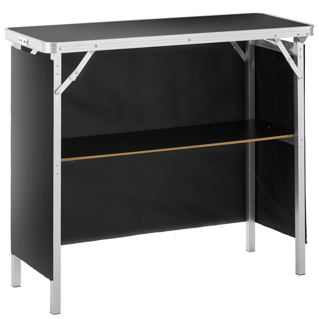 Folding Portable Bar Table, Tradeshow Podium Table for Indoor, Outdoor, Party, Picnic, Exhibition, Includes Carrying Case, Storage Shelf and Black Skirt, 38.39 x 15.16" x 34.25?"