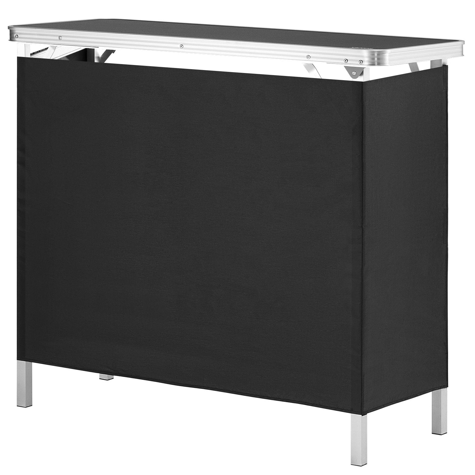 Folding Portable Bar Table, Tradeshow Podium Table for Indoor, Outdoor, Party, Picnic, Exhibition, Includes Carrying Case, Storage Shelf and Black Skirt, 38.39" x 15.16" x 34.25?