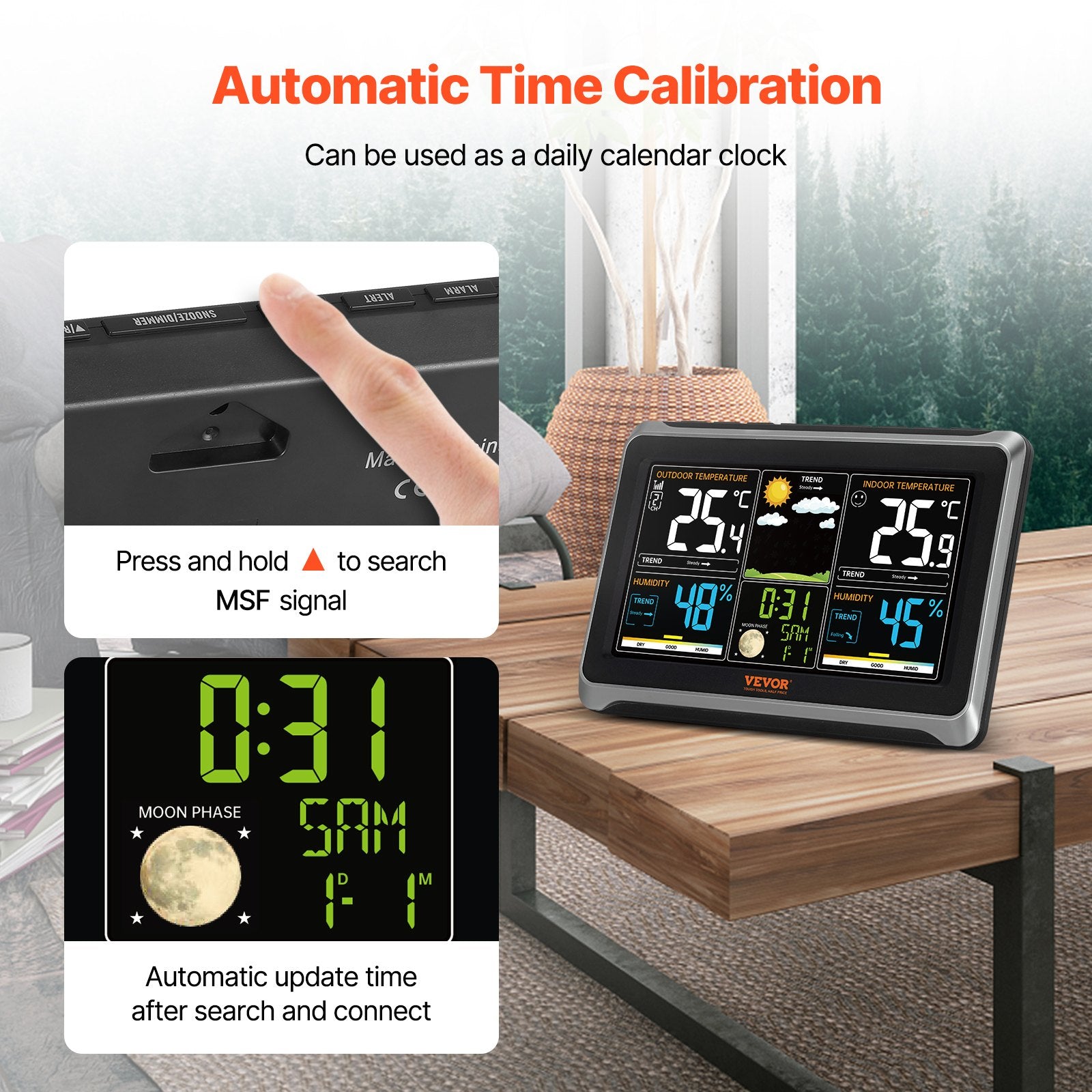 Weather Station Indoor Outdoor, Large Color Display, Wireless Digital Home Weather Station, with Sensor Atomic Clock Adjustable Backlight Forecast Data Calendar Alarm Alert Temperature
