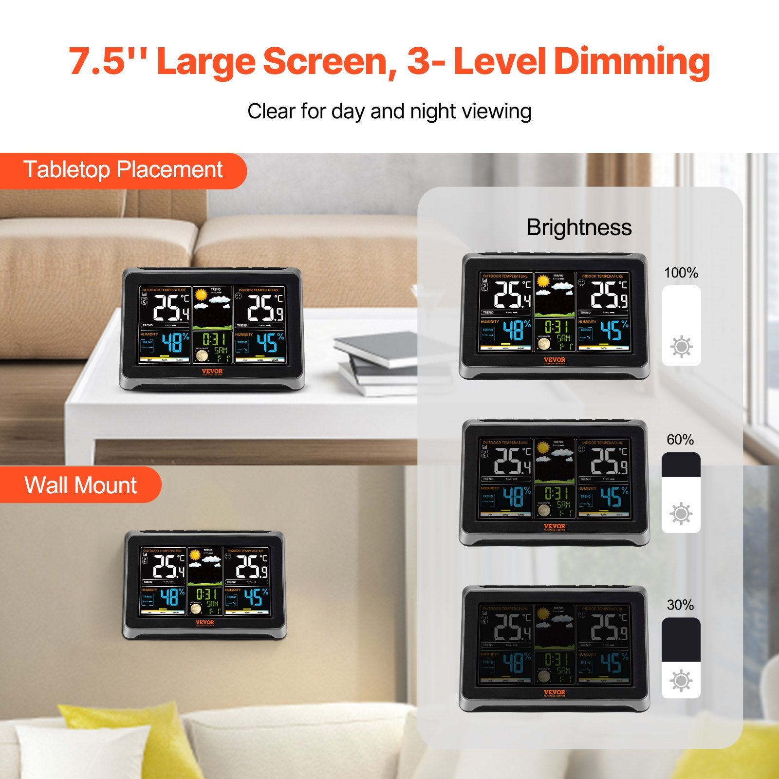 Weather Station Indoor Outdoor, Large Color Display, Wireless Digital Home Weather Station, with Sensor Atomic Clock Adjustable Backlight Forecast Data Calendar Alarm Alert Temperature