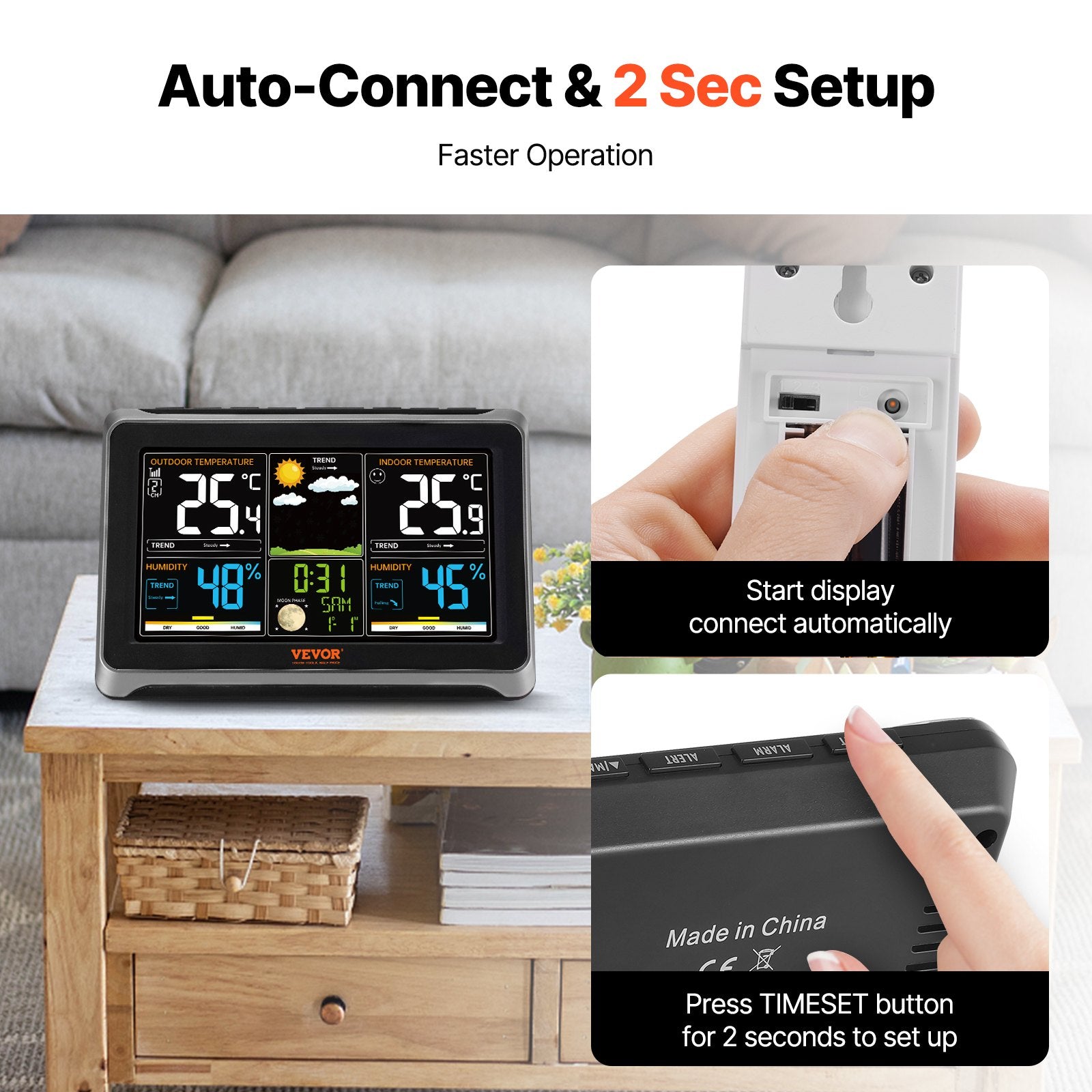 Weather Station Indoor Outdoor, Large Color Display, Wireless Digital Home Weather Station, with Sensor Atomic Clock Adjustable Backlight Forecast Data Calendar Alarm Alert Temperature