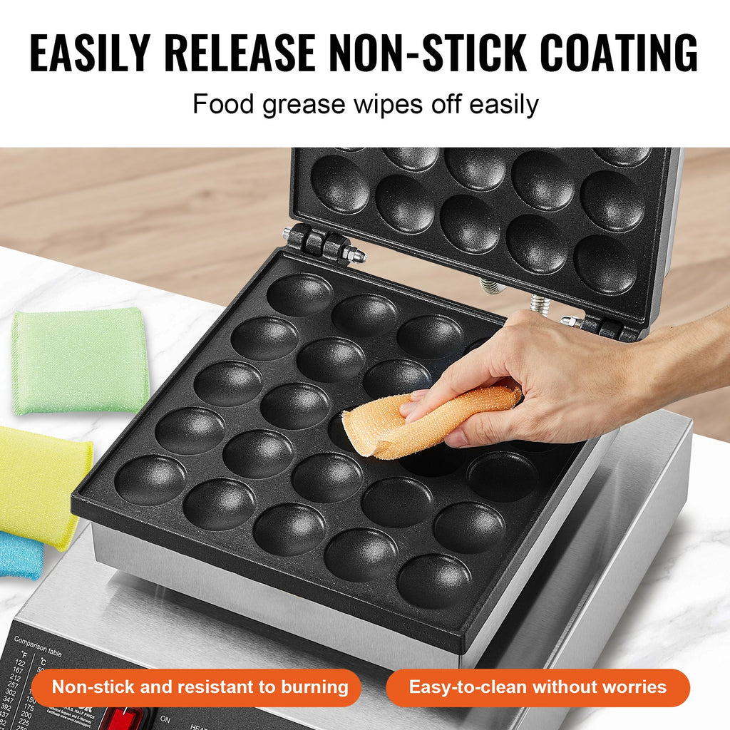 Mini Dutch Pancake Maker, 25PCS 43mm Diameter Dorayaki Baker Machine, 1700W Commercial Electric Poffertjes Grill, Non-stick Stainless Steel, Temp & Time Control, for Home Kitchen Restaurant