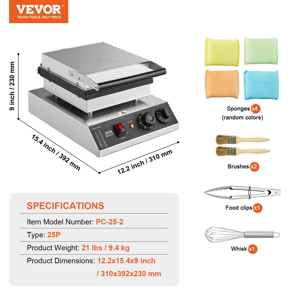 Mini Dutch Pancake Maker, 25PCS 43mm Diameter Dorayaki Baker Machine, 1700W Commercial Electric Poffertjes Grill, Non-stick Stainless Steel, Temp & Time Control, for Home Kitchen Restaurant