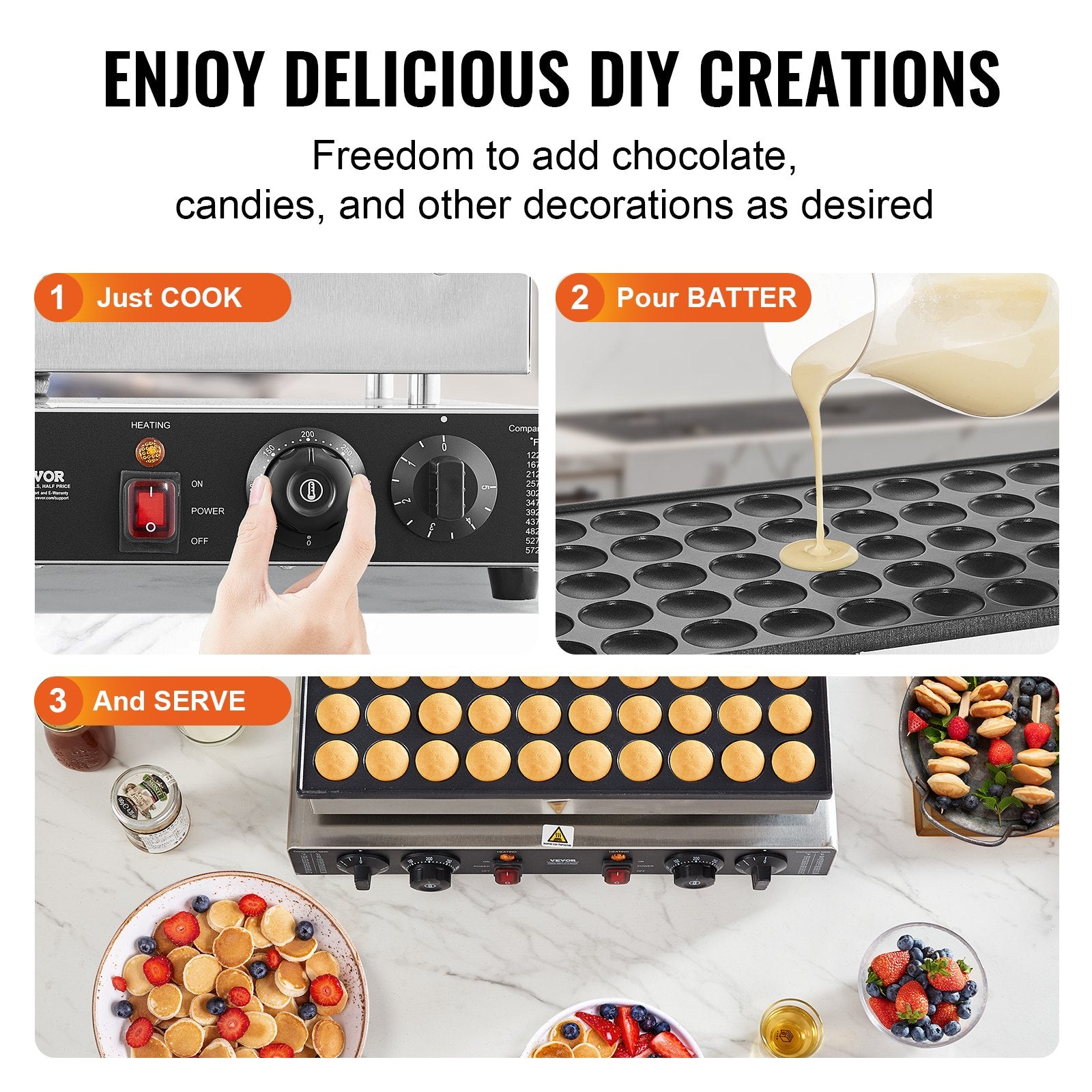 Mini Dutch Pancake Maker, 50PCS 43mm Diameter Dorayaki Baker Machine, 1700W Commercial Electric Poffertjes Grill, Non-stick Stainless Steel, Dual Temp & Time Control, for Home Kitchen Restaurant