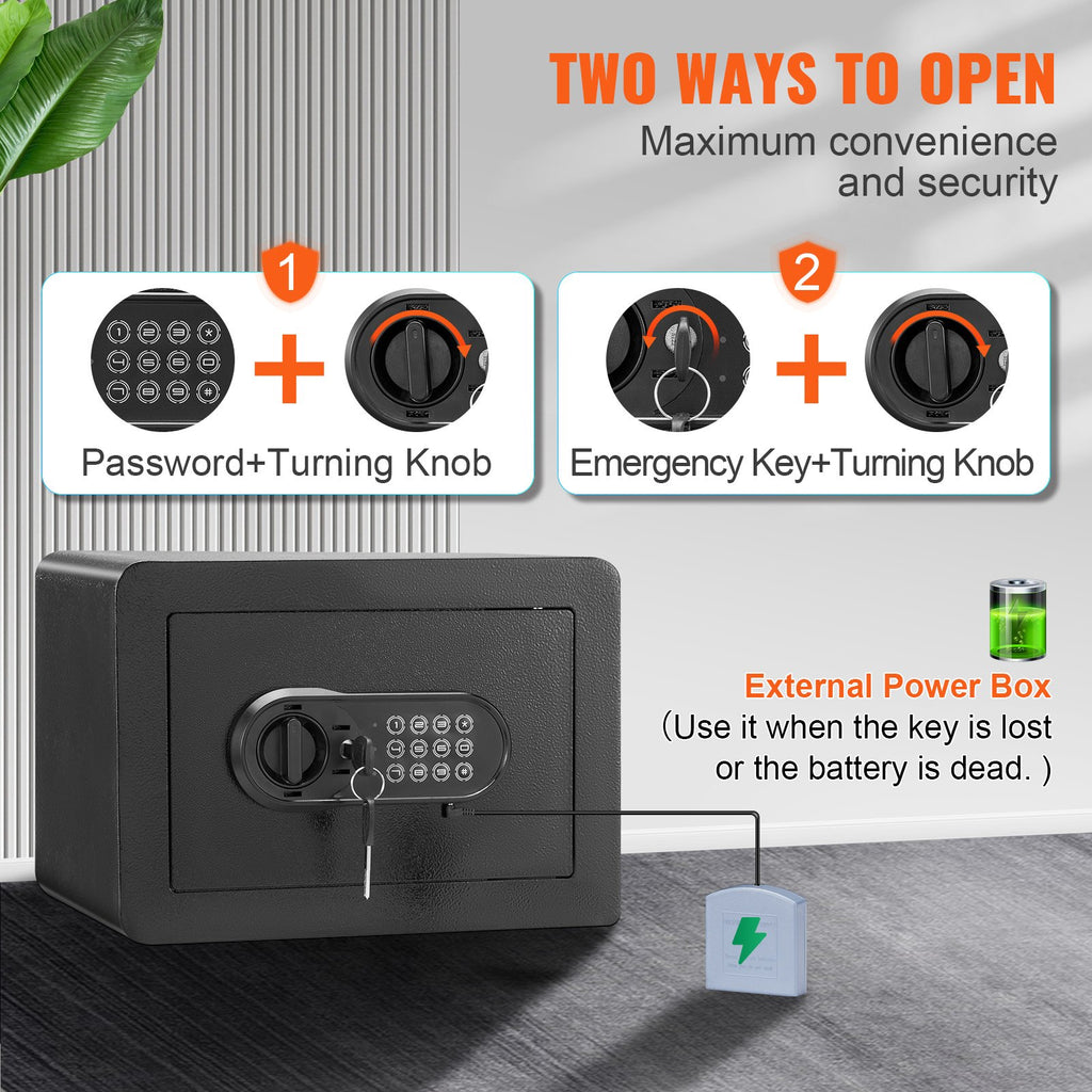 Safe, 0.5 Cubic Feet Home Safe, Steel Security Safe with Digital Keypad and 2 Keys, Wall-Mounted Cabinet Safe Protect Cash, Gold, Jewelry, Documents for Home, Hotel, 350 x 250 x 250 mm