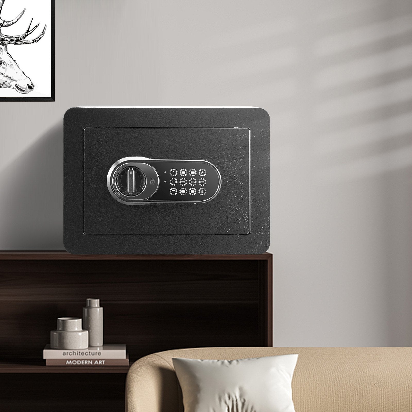 Safe, 0.5 Cubic Feet Home Safe, Steel Security Safe with Digital Keypad and 2 Keys, Wall-Mounted Cabinet Safe Protect Cash, Gold, Jewelry, Documents for Home, Hotel, 350 x 250 x 250 mm