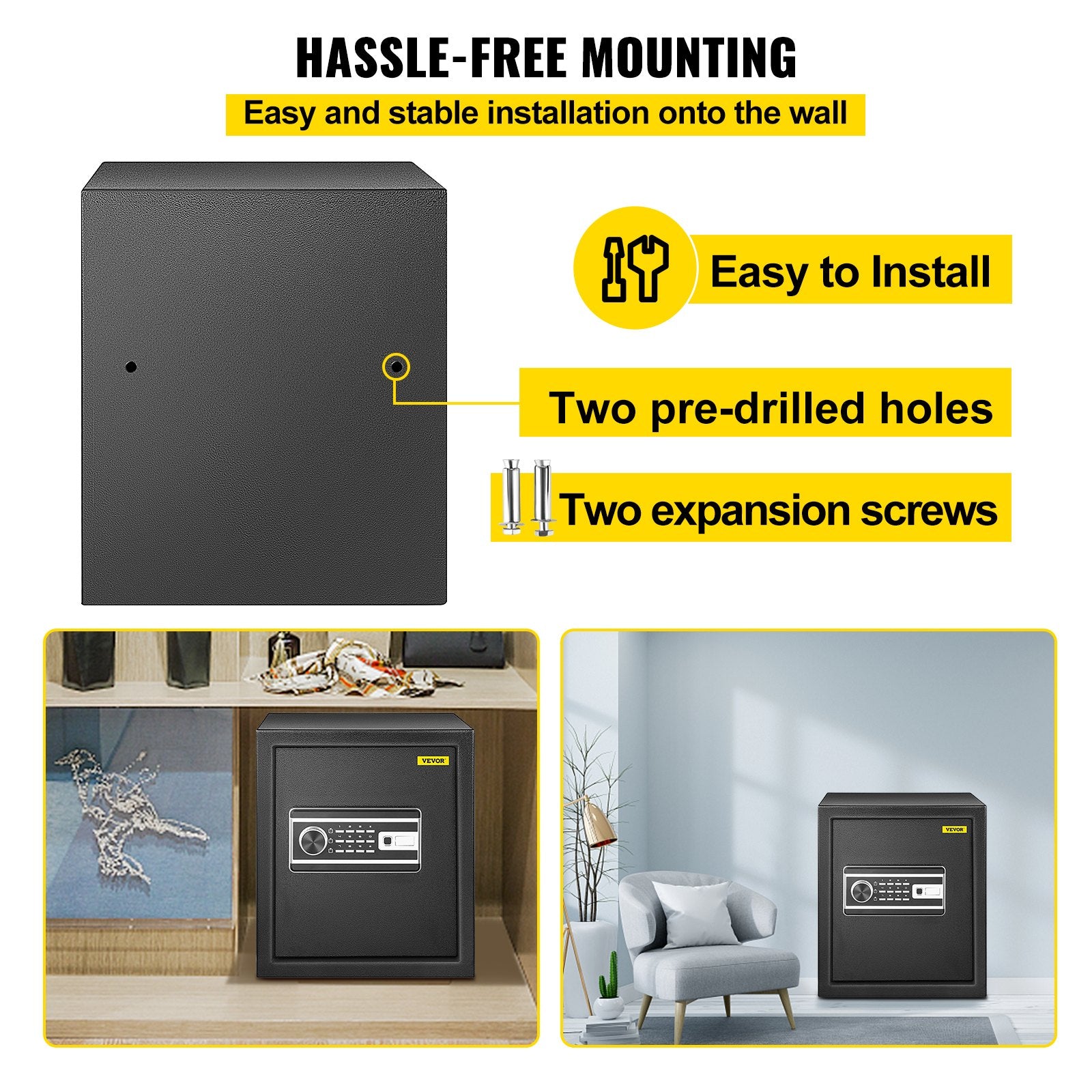 Safe Box, 1.7 CU.FT Fingerprint Safe Box for Money with 2 Keys & Digital Keypad, Q235 Steel Safe Box for Storing Cash, Jewelry, Pistols, Documents, Watches in Home & Office & Hotel